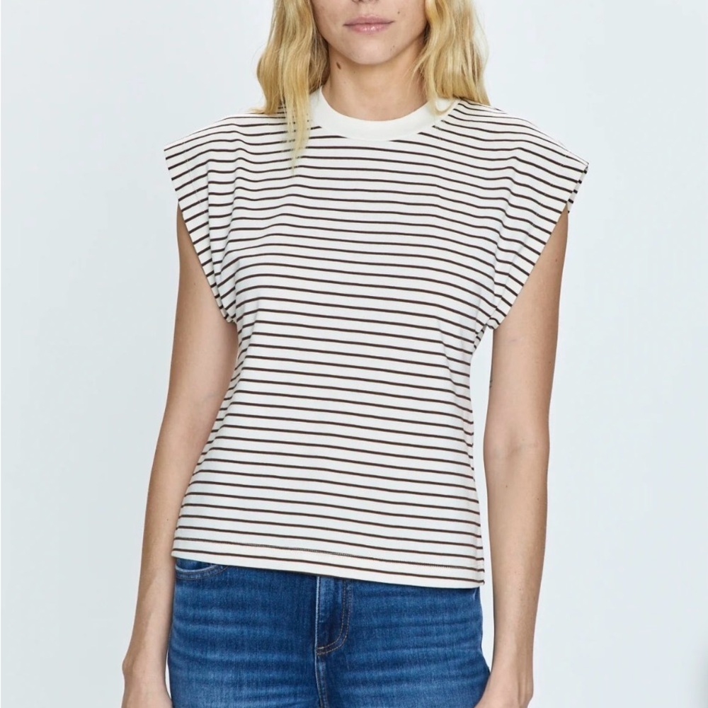Pistola Marina Tee Cream + Brown Stripe Tee NEW Size Small
